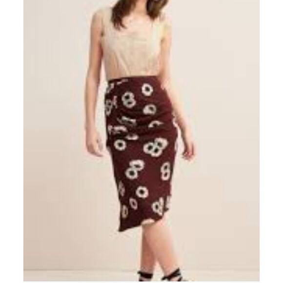 ROUJE PARIS Scarlet Floral Skirt Burgendy Womens Midi Size 34 US 2 - Picture 10 of 10